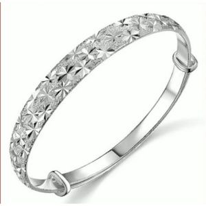 925 Silver Crystal Cuff Bangle Bracelet Adjusts